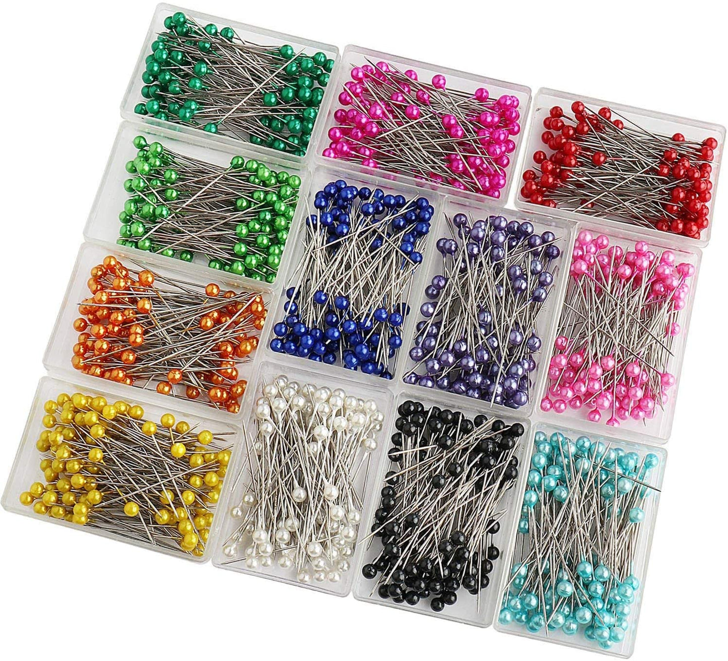 SUBANG 1200 Pieces Sewing Pins 38mm Multicolor Pearlized Head Pins for Dressmaking Jewelry Components Flower Decoration with Transparent Cases, 12 Colors - (For 8 piece(s))