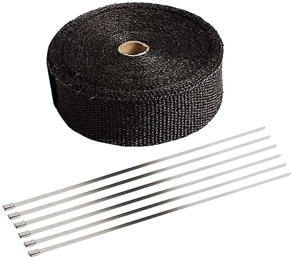SunplusTrade 2" x 50' Black Exhaust Heat Wrap Roll for Motorcycle Fiberglass Heat Shield Tape with Stainless Ties - (For 8 piece(s))
