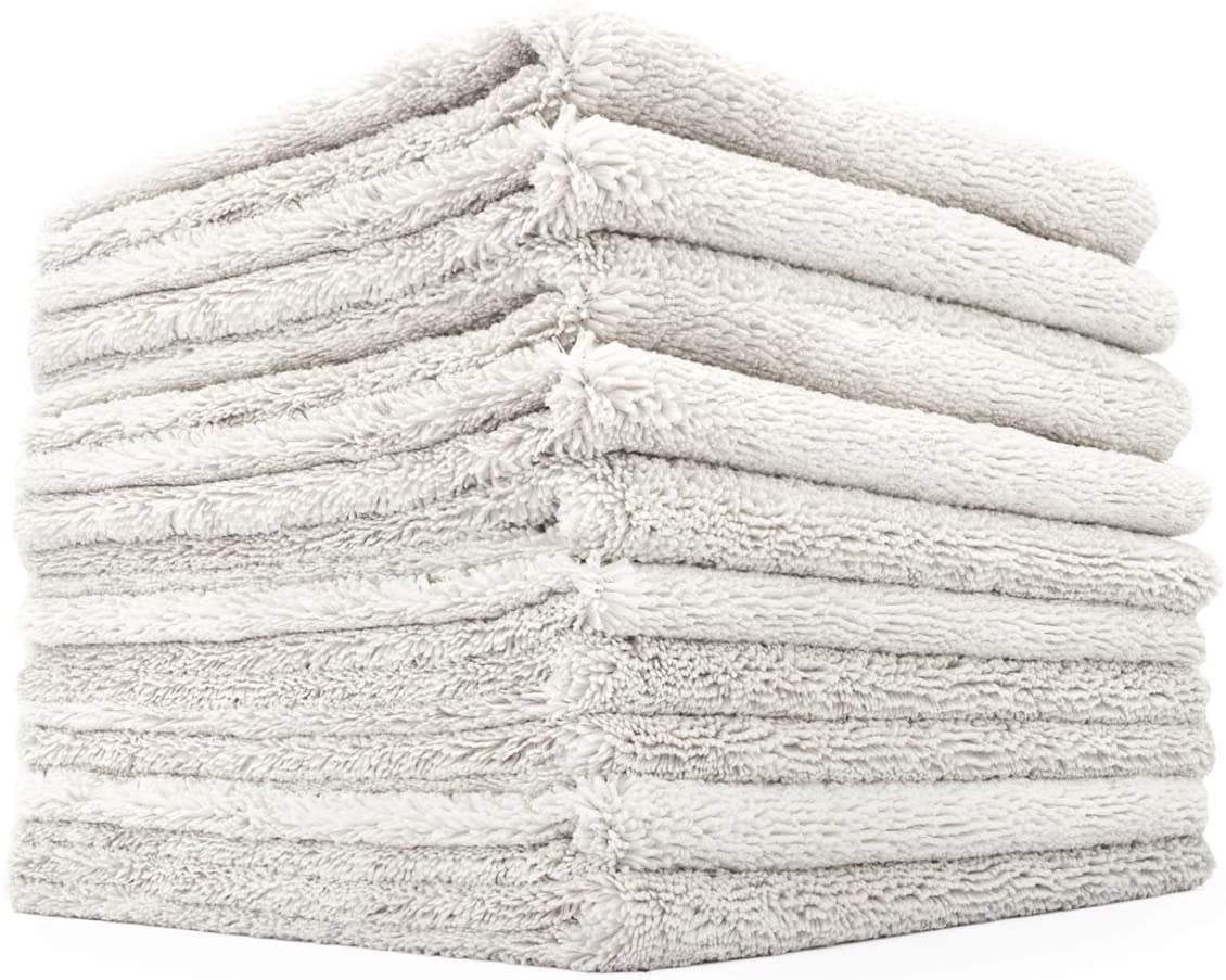 The Rag Company - Creature Edgeless Auto Detailing Towels - Professional 70/30 Blend, Dual-Pile Plush Microfiber, Buffing & Polishing, 420gsm, 16in x 16in, Light Grey (10-Pack) - (For 1 piece(s))
