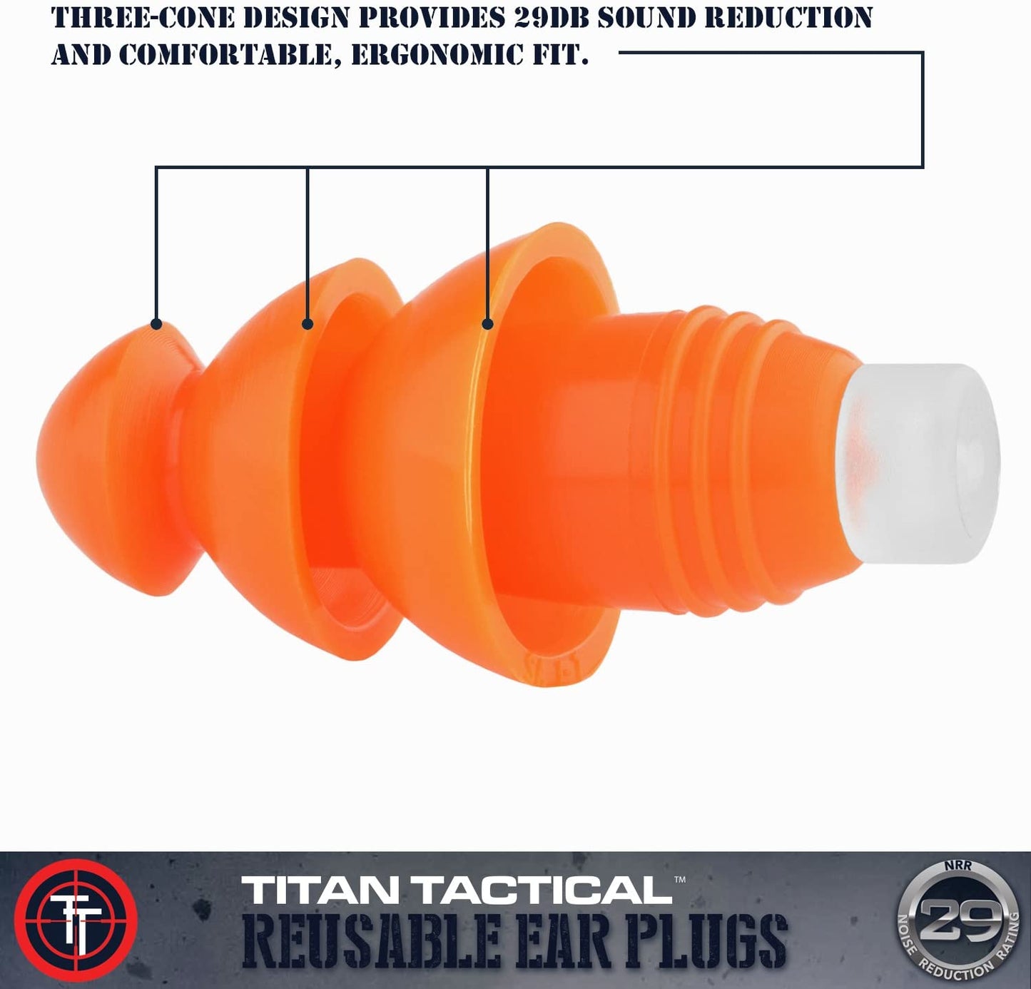 Titan Tactical 29NRR Reusable Shooting Ear Plugs w/Removable Noise Filter + Heavy Duty Aluminum Case (for Normal + Small Ear Canals) - (For 8 piece(s))