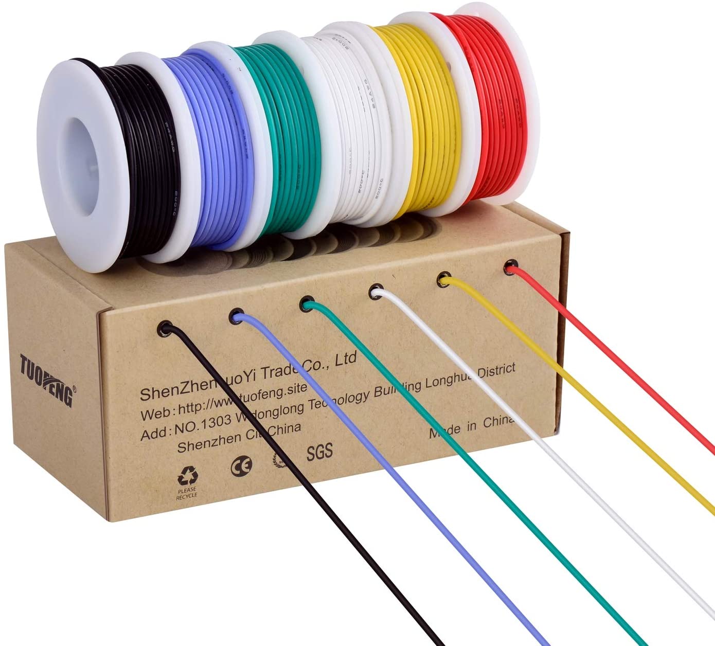 TUOFENG 20awg Electronics Wire Colored Wire Kit 20 Gauge Flexible Silicone Wire(6 Different Colored 23 Feet spools)600V Stranded Wire Hook up Wire Kit - (For 8 piece(s))