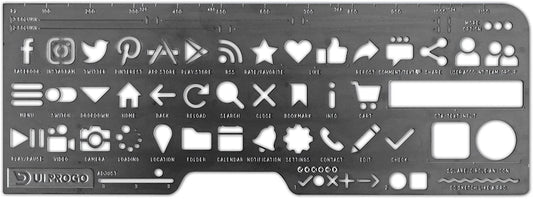UI PROGO Stainless Steel Stencils for Portable Drawing - Perfect for UI UX Design Material - Large Icons for Easy Stenciling - Includes Social Media Icons – Webstencil - (For 8 piece(s))