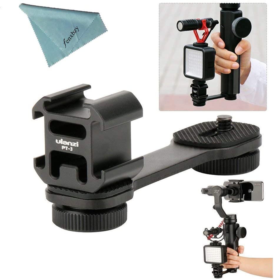 Ulanzi PT-3 3 in 1 Triple Hot Shoe Mount Adapter Converter by-MM1 Microphone Stand Bracket LED Video Light Holder for Zhiyun Smooth 4 /Smooth Q for DJI OSMO Mobile 2 for BOYA BY-MM1PRO - (For 8 piece(s))