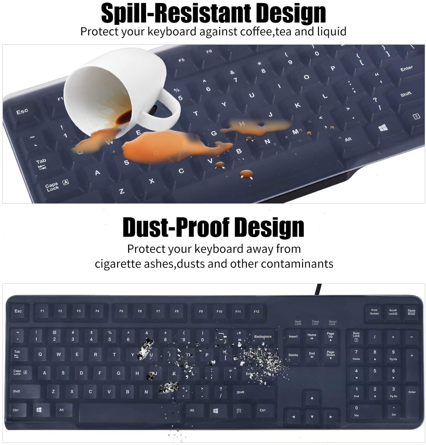 Universal Clear Waterproof Anti-Dust Silicone Keyboard Protector Cover Skin for Standard Size PC Computer Desktop Keyboards (Size: 17.52" x 5.51") - (For 12 piece(s))