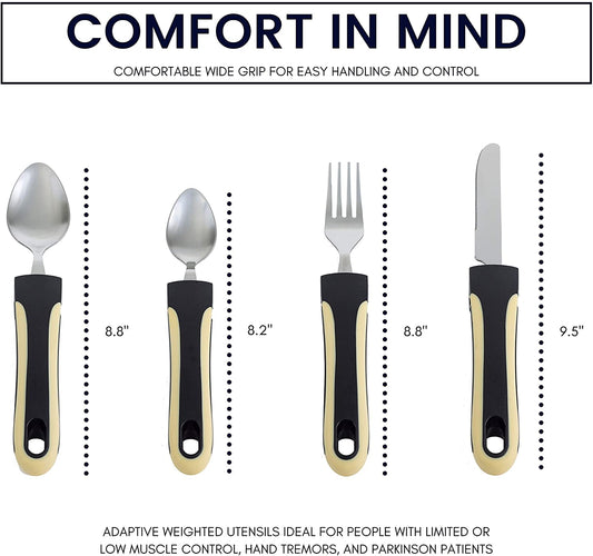 UrbanRed Weighted Utensils for Tremors - Adaptive Utensils for Tremors - Weighted Silverware Set for Tremors - Handicap Utensils for Parkinsons Patients - Includes 2x Spoons, 1x Fork, and 1x Knife - (For 8 piece(s))