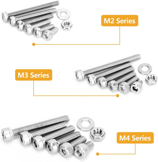 VIGRUE M2-M3-M4-1080PCS Stainless Steel Screws and Nuts, 1080 Pcs Hex Socket Head Cap, Silver - (For 6 piece(s))
