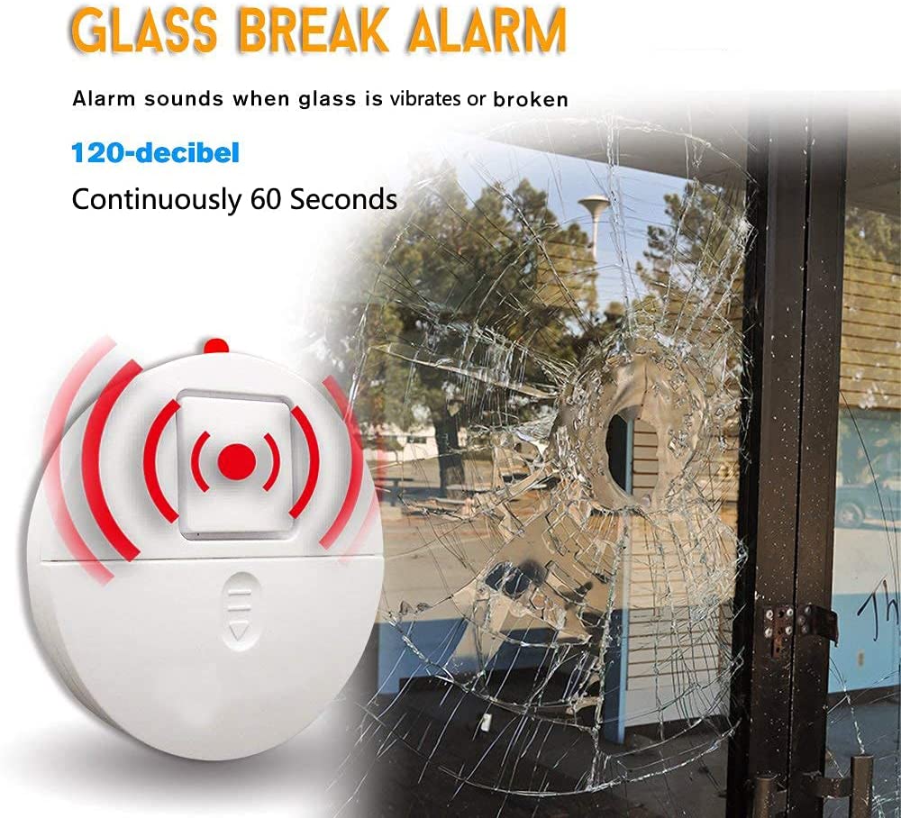Window Alarm 4 Packs - Loud 120dB Alarm and Vibration Sensors Compatible with Virtually Any Window - Glass Break Security Alarm Sensor- Low Battery LED Indicator - (For 6 piece(s))