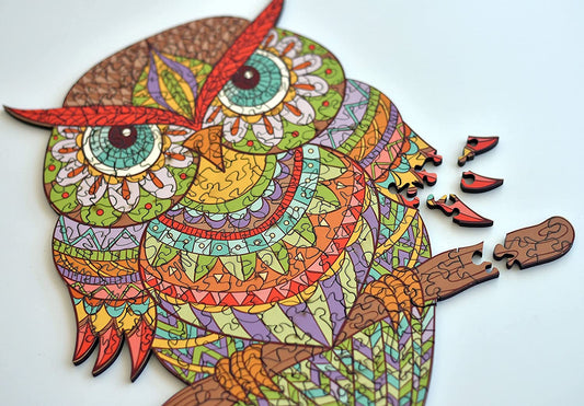 Wooden Jigsaw Puzzles - Colorful Owl Hartmaze HM-04 Small Bird Puzzle 206 Unique Shape Jigsaw Pieces-Beautiful Animal for Adults and 8 Years Age up Teens- Best for Family Game Play Collection. - (For 6 piece(s))