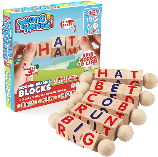 Wooden Reading Blocks | [5] Sets of Fun, Educational Spinning Alphabet Manipulative Blocks for Children w/ Easy-Grip Handles | STEM & Montessori Approved Toy for Pre-Kindergarten Boys & Girls Gift - (For 8 piece(s))