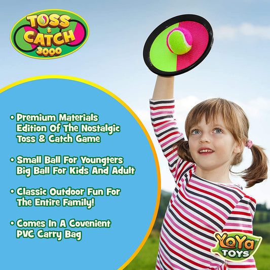 YoYa Toys Toss and Catch 3000 Ball Game with Disc Paddles, 2 Balls (Big and Small) and PVC Carry Bag, Pink and Green - (For 8 piece(s))