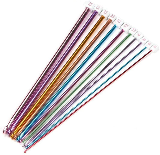 yueton 11 Different Size 10.5" Multicolour Aluminum Tunisian/Afghan Crochet Hook Needles (Pack of 11, 2.0mm-8mm) - (For 1 piece(s))
