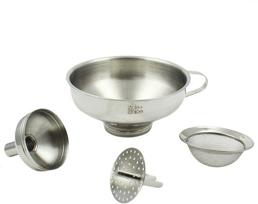 Zoie + Chloe 3-in-1 Stainless Steel Funnel Set - Wide Mouth with Mesh Basket - Narrow Mouth with Strainer - (For 8 piece(s))