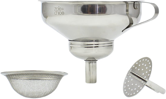 Zoie + Chloe 3-in-1 Stainless Steel Funnel Set - Wide Mouth with Mesh Basket - Narrow Mouth with Strainer - (For 8 piece(s))